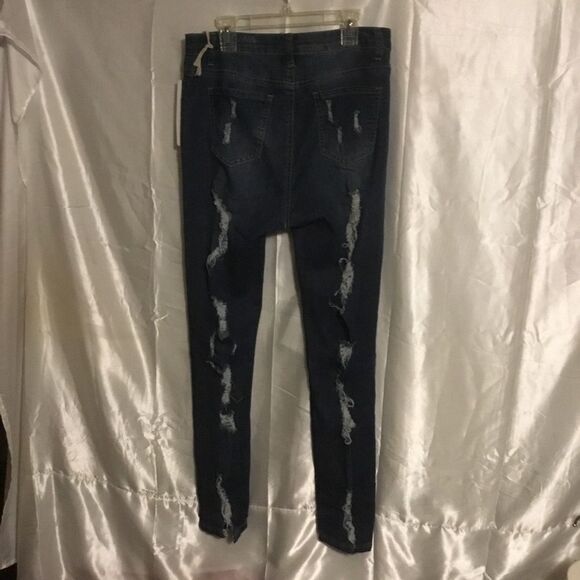 American bazi Medium Wash Whisker Detail High Waist Destroyed Skinny Jeans 9 - Picture 2 of 5